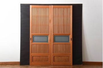 中古美品　木味を楽しむ美しさ　檜・杉材の高級障子格子戸2枚セット