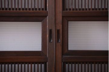 古民具・骨董　腰板欅材!裏障子付き格子戸4枚セット