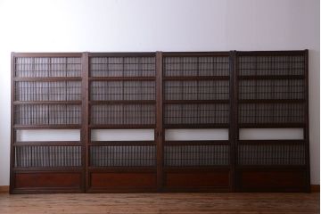 古民具・骨董　腰板欅材!裏障子付き格子戸4枚セット