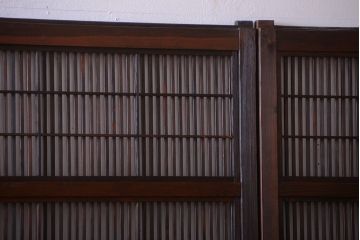 古民具・骨董　腰板欅材!裏障子付き格子戸4枚セット