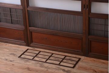 古民具・骨董　腰板欅材!裏障子付き格子戸4枚セット