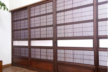 古民具・骨董　腰板欅材!裏障子付き格子戸4枚セット