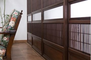 古民具・骨董　腰板欅材!裏障子付き格子戸4枚セット