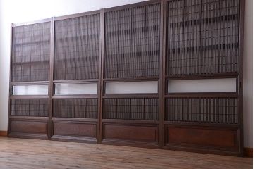 古民具・骨董　腰板欅材!裏障子付き格子戸4枚セット