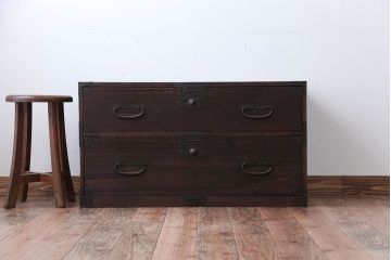 アンティーク家具　和製アンティーク　古い桐材の時代箪笥ローボード(1、桐箪笥、桐たんす)