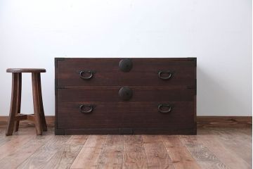 アンティーク家具　和製アンティーク　古い桐材の時代箪笥ローボード(2、桐箪笥、桐たんす)