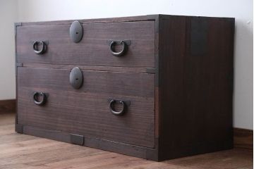 アンティーク家具　和製アンティーク　古い桐材の時代箪笥ローボード(2、桐箪笥、桐たんす)