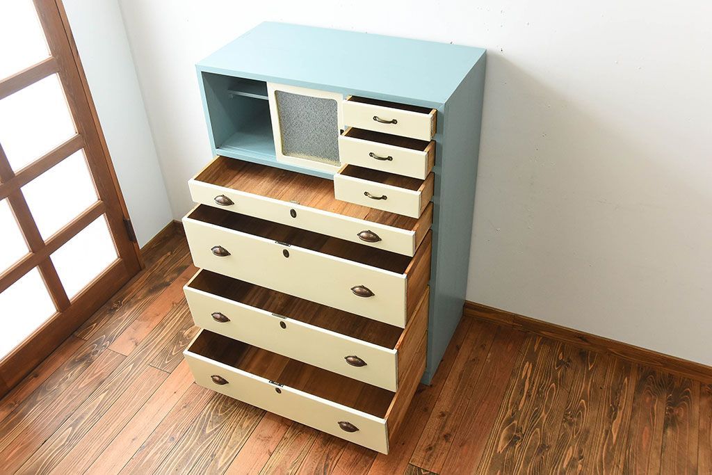 レトロ家具　昭和レトロ　ペイントがかわいいアンティークチェスト