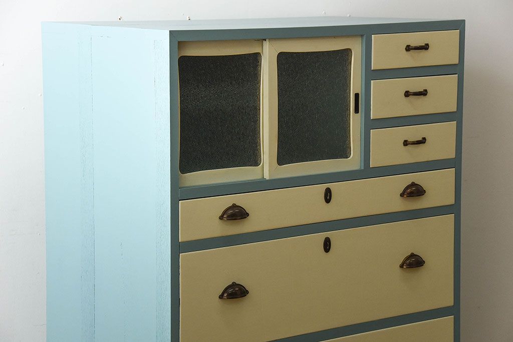 レトロ家具　昭和レトロ　ペイントがかわいいアンティークチェスト