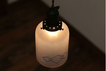 和製アンティーク　大正時代　オパールガラスのペンダントライト(電笠照明)