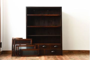 アンティーク家具　和製アンティーク　モールガラス入り!前面欅材の引き出し5杯付きキャビネット