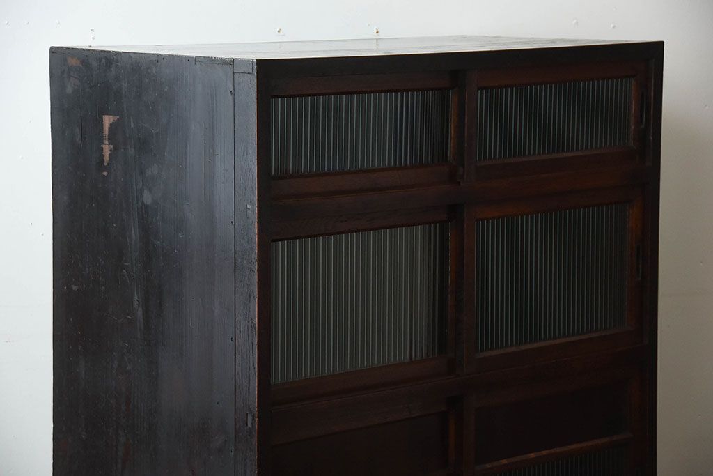 アンティーク家具　和製アンティーク　モールガラス入り!前面欅材の引き出し5杯付きキャビネット