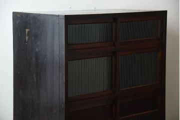 アンティーク家具　和製アンティーク　モールガラス入り!前面欅材の引き出し5杯付きキャビネット