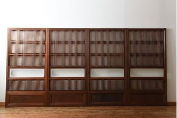 古民具・骨董　裏ガラス付き!上質な作り込みのアンティーク格子戸4枚セット