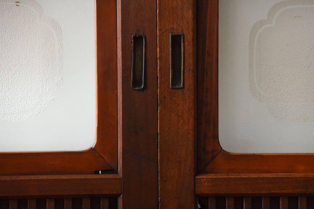 古民具・骨董　裏ガラス付き!上質な作り込みのアンティーク格子戸4枚セット