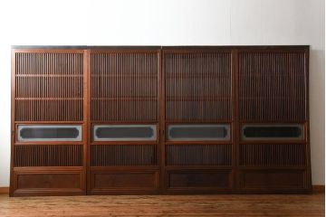 古民具・骨董　裏ガラス付き!上質な作り込みのアンティーク格子戸4枚セット