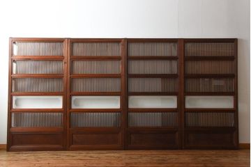 古民具・骨董　裏ガラス付き!上質な作り込みのアンティーク格子戸4枚セット