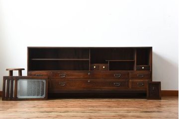 アンティーク家具　和製アンティーク　前面欅材!古い木製の脚付き時代箪笥ローボード