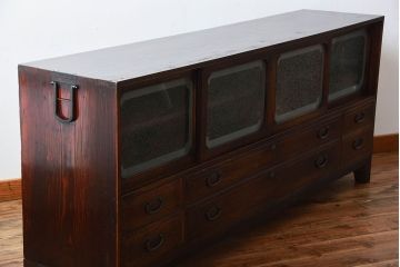 アンティーク家具　和製アンティーク　前面欅材!古い木製の脚付き時代箪笥ローボード