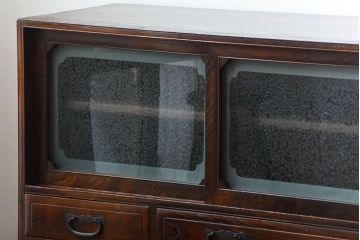 アンティーク家具　和製アンティーク　前面欅材!古い木製の脚付き時代箪笥ローボード