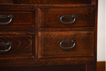 アンティーク家具　和製アンティーク　前面欅材!古い木製の脚付き時代箪笥ローボード