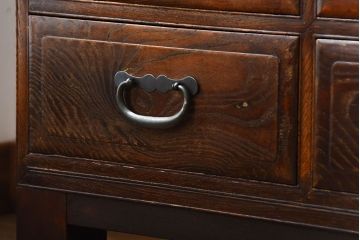 アンティーク家具　和製アンティーク　前面欅材!古い木製の脚付き時代箪笥ローボード