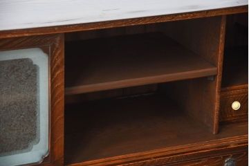 アンティーク家具　和製アンティーク　前面欅材!古い木製の脚付き時代箪笥ローボード