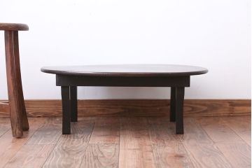 レトロ家具　昭和レトロ　古い木製のアンティーク丸型ちゃぶ台(1)