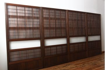 アンティーク　モールガラス入り!古い木の格子戸4枚セット