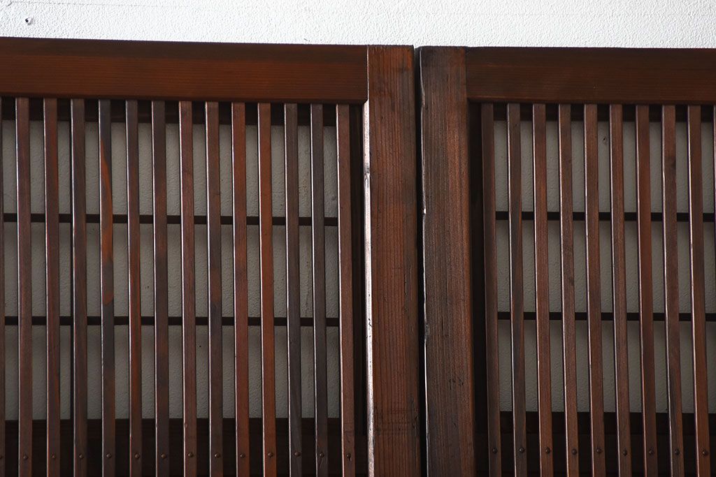 アンティーク　モールガラス入り!古い木の格子戸4枚セット