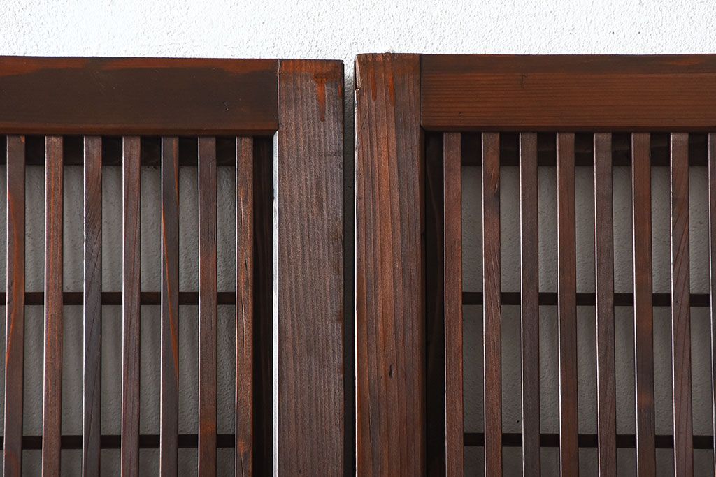 アンティーク　モールガラス入り!古い木の格子戸4枚セット