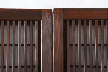 アンティーク　モールガラス入り!古い木の格子戸4枚セット