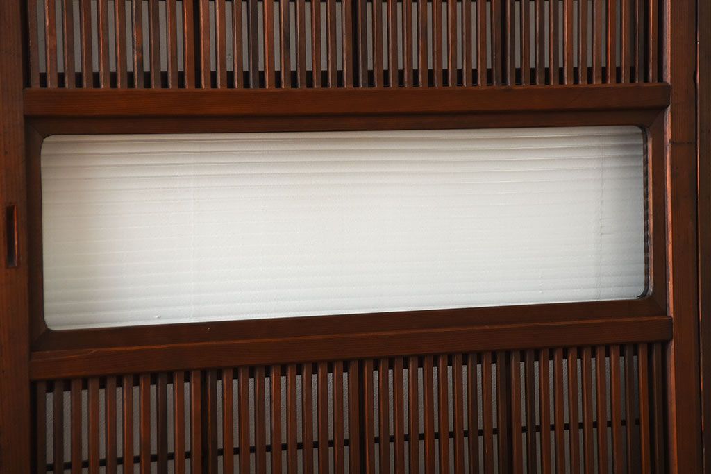 アンティーク　モールガラス入り!古い木の格子戸4枚セット