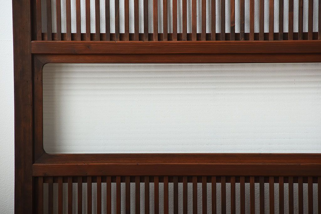 アンティーク　モールガラス入り!古い木の格子戸4枚セット