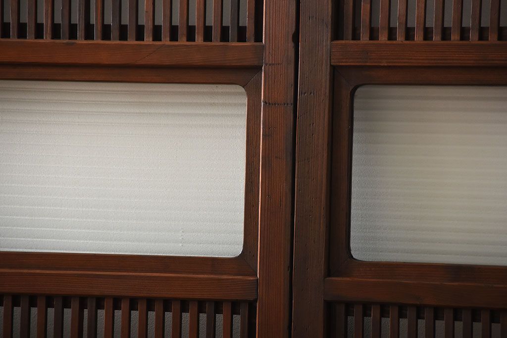 アンティーク　モールガラス入り!古い木の格子戸4枚セット