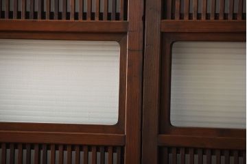 アンティーク　モールガラス入り!古い木の格子戸4枚セット