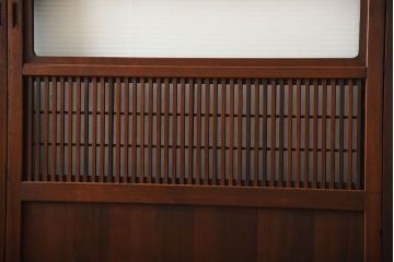 アンティーク　モールガラス入り!古い木の格子戸4枚セット