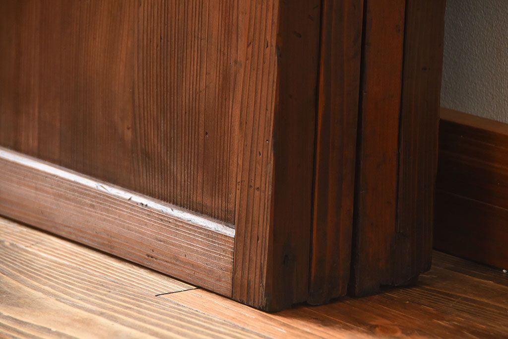 アンティーク　モールガラス入り!古い木の格子戸4枚セット