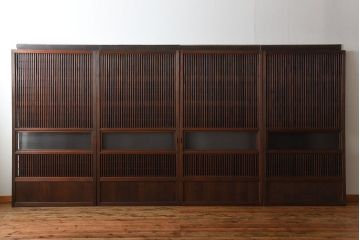 アンティーク　モールガラス入り!古い木の格子戸4枚セット