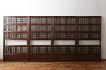 アンティーク　モールガラス入り!古い木の格子戸4枚セット