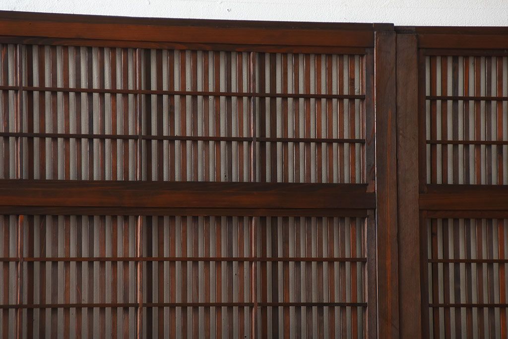 アンティーク　モールガラス入り!古い木の格子戸4枚セット