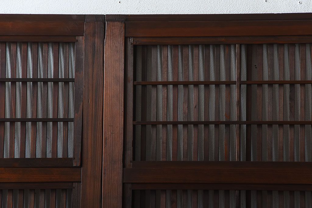 アンティーク　モールガラス入り!古い木の格子戸4枚セット