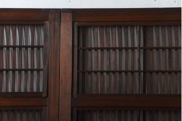 アンティーク　モールガラス入り!古い木の格子戸4枚セット