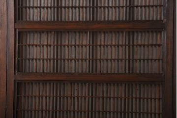 アンティーク　モールガラス入り!古い木の格子戸4枚セット