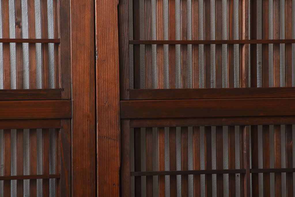 アンティーク　モールガラス入り!古い木の格子戸4枚セット