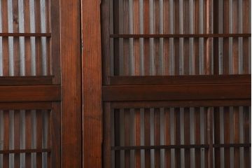 アンティーク　モールガラス入り!古い木の格子戸4枚セット