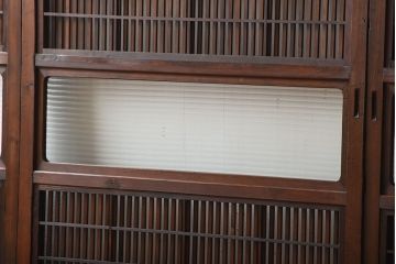 アンティーク　モールガラス入り!古い木の格子戸4枚セット