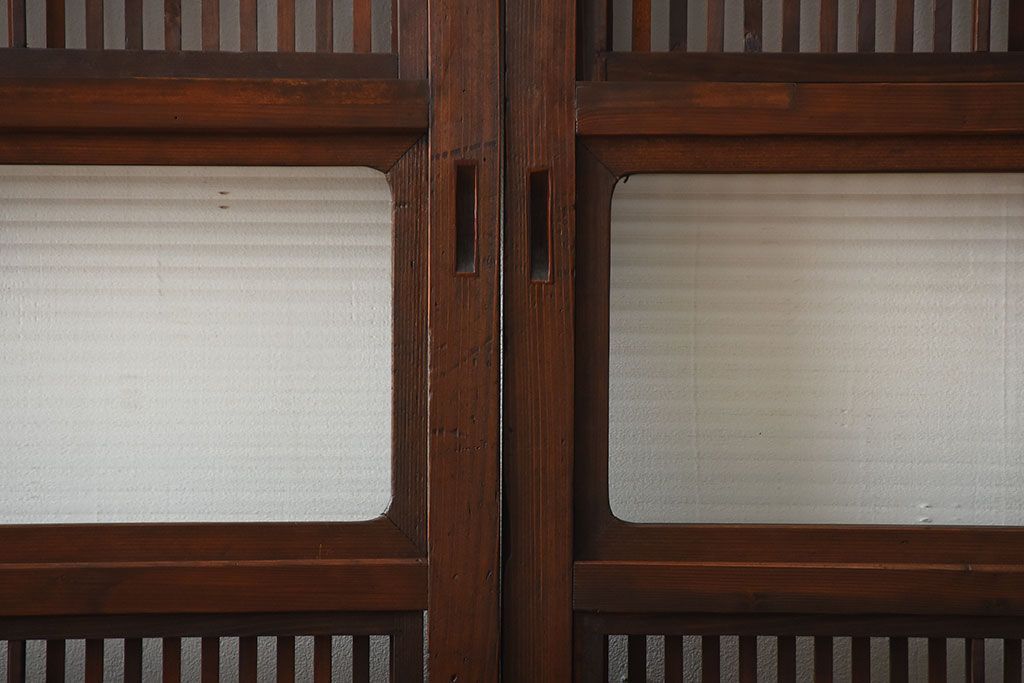 アンティーク　モールガラス入り!古い木の格子戸4枚セット