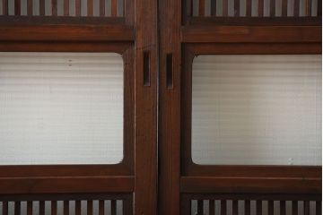 アンティーク　モールガラス入り!古い木の格子戸4枚セット