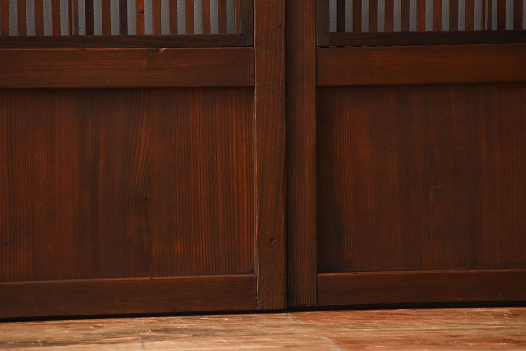 アンティーク　モールガラス入り!古い木の格子戸4枚セット